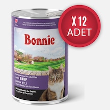 Bonnie Biftekli Sos İçinde Et Parçacıklı Yetişkin Kedi Konserve Yaş Mama 400 Gr X 12 Adet
