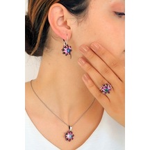 Mistik Topaz Taşlı El Işçiliği Otantik Gümüş Üçlü Set
