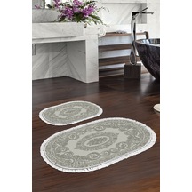 Eko Trend Djt 2 Li Yıkanabilir Kaymaz Taban Oval Banyo Paspas Klozet Takımı 747 Klasik Bej 60 X 100 - 50 X 60 gri