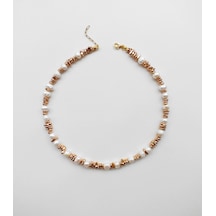 Hematit Taşlı İnci Kolye Beyaz - Rose Gold