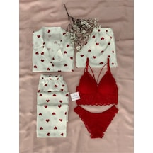 Mh Moony Homewears Kutulu 5'li Saten Kalpli Pijama Iç Giyim Seti Beyaz
