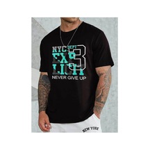 Medinenur Unisex Nyc Baskılı Bisiklet Yaka Tshirt Siyah