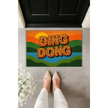 Rugmood Modern Dijital Baskı Paspas - Retro Tasarım Ding Dong Yazılı Renkli - Kapı Önü Paspası Kahverengi