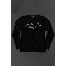 Balık Silüeti Çizimi Fish Vector Uzun Kollu Tişört Baskılı T-shirt 001