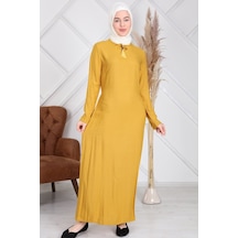 Reis Pamuk Viskon Puantiyeli Sarı Kadın Tesettür ElbiseSarı