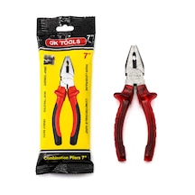 7 İnç 180 Mm Yüksek Kalite Isıl İşlem Görmüş Çelik Kombine Pense Şeffaf Kırmızı Ergonomik Saplı 1 Adet