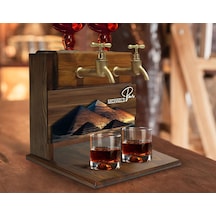 Bk Gift Kişiye Özel Kabartma Manzara Tasarımlı İsimli Çift Musluklu Doğal Ahşap İçki Standı-10, İçki Standı, Doğum Günü Hediyesi, Ev Hediyesi Bitmeyen