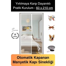 Dayanıklı Mıknatıslı Kapı Sinekliği 60x210 Cm Tül Haşere Böcek Sivrisinek Geçirmez Manyetik Beyaz