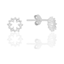 Söğütlü Silver Gümüş Rodyumlu Zirkon Taşlı Kar Tanesi Küpe Barcode Gold - Rose Gold - Rodyum