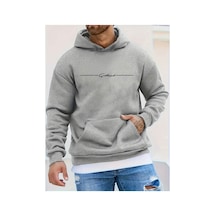 Medinenur El Yazı Detaylı 2 İplik Şardonlu Kapüşonlu Sweatshirt Gri