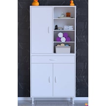 Afra 75 Cm 3 Kapaklı 10 Raflı Ve Çekmeceli Çok Amaçlı Banyo Dolabı Beyaz