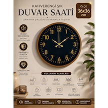 36 Cm Kahverengi Gold Rakamlı Duvar Saati Şık Altın Rakamlı