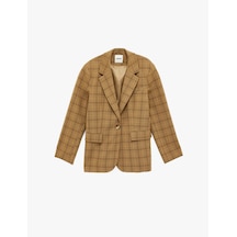 Koton Uzun Kollu Cepli Düğmeli Ekose Blazer Ceket Kahverengi Ekose 6sak50039pw Kahverengi Ekoseli