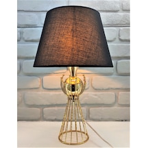 Gold Kaplama Sude Toplu Metal Ayaklı Siyah Kumaş Şapkalı Abajur Altın