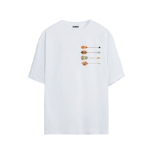 Thewert Unisex Dört Renkli Oklar Baskılı Beyaz Oversize Tshirt