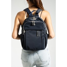 Baginn Saten Kumaş Kadın Sırt Çantası 38 28 Cm Yağmur İtici Kumaş Mega Bag Günlük Kullanıma Uygun Lacivert