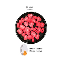 30 Adet 10 Mm Polimer Kil Fimo Boncuk Takı Bileklik + 1 Metre Lastikli Misina Hediye - Kalp Love