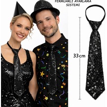 Siyah - 762 - Renk Pul Payetli Işıltılı Parti Kravatı - Dpmıx-hb - 33 Cm
