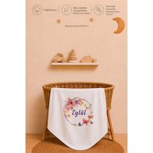 %100 Pamuk İsimli Kız Bebek Battaniyesi 80x80 Cm Çift Kat Penye Organik Baskılı İsme Özel Bebek Battaniyesi Bebek Hediyesi 2058b Ekru