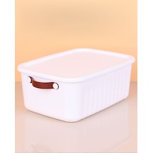 1 Adet 10 Litre Saklama Kabı, Çok Amaçlı Düzenleyici Kapaklı Kutu, Dekoratif Saklama Kutusu, 35x25x15cm - Beyaz