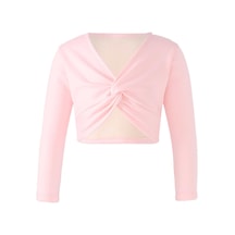 Pembe Çocuk Kız Klasikleri Uzun Kollu Düğüm Dantel Tarzı Wrap Tops Bale Dans Jimnastik Hırka Açık Pembe