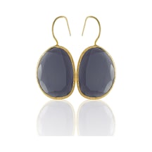 Kadir Jewellery 22 Ayar Altın Kaplama Fosil Taşlı Küpe -el İşçiliği Ve Hipoalerjenik Küpe Mor