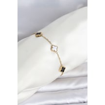 316l Çelik Gold Renk Siyah Beyaz Baby Yonca Model Kadın Bileklik Tj-bb8557 Altın - Çok Renkli