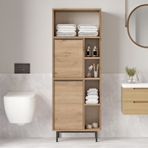 Lidya Banyo Dolabı Çok Amaçlı Dolap 2 Kapaklı Metal Ayaklı Sepet Kahverengi