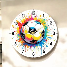 Futbol Top Renkli Baskı Desenli Sayılı Hediyelik Ahşap Sessiz Tablo Duvar Saati 109 Renkli