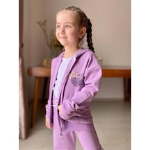 Ki Z Çocuk Eşofman Taki Mi 2 Li . Boru Paça Farmuarli Kapuşonlu Takim. Love Baski Li Taki M. Mor
