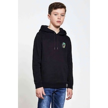Tshirthane Computer Skull Baskılı Unisex Çocuk Kapüşonlu Siyah Sweatshirt (528845457)