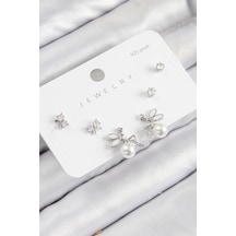 Pirinç Zirkon Taşlı İnci Melek Model Gümüş Renk 925 Ayar Gümüş Çivi Kadın Küpe Set Çok Renkli Pirinç Zirkon Taşlı İnci Melek Model Gümüş Renk 925 Ayar Gümüş Çivi Kadın Küpe Set Çok Renkli