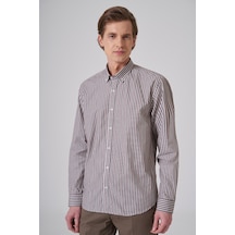 Morven Erkek Kahve Pamuk Trend Çizgili Dynamic Fit Düğmeli Yaka Gömlek 26ms004011400 Kahve