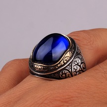 Kalem İşleme Motifli Oval Model Zirkon Taşlı Gümüş Yüzük