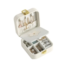 Soulader Pu Deri Kapaklı Taşınabilir Mini Mücevher Kutusu - Şık Ve Pratik Flip Top Tasarım, Genç Kızlar İçin Zarif Aksesuar Saklama Kutusu, Takı Organizer Beyaz