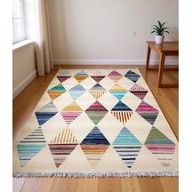Renkli Geometrik Desenler Tasarım Modern Halı Dekoratif Kilim Bej