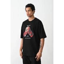 Erkek Boxy Eldiven Baskılı T-shirt Kısa Kol Bisiklet Yaka Tişört - Siyah