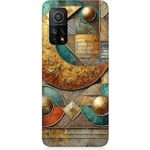Xiaomi Mi 10t Pro Uyumlu Yarım Ay Geometrik Kompozisyon Desenli Silikon Kılıf Çok Renkli