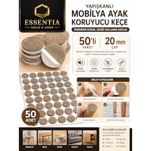 20 Mm Yapışkanlı Mobilya Ayağı Keçesi 50'li Sessiz Kullanım Ve Zemin Koruyucu Kahverengi
