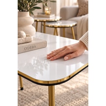 Odera Çift Gold Beyaz Mermer Desenli Orta Sehpa Ve Zigon Sehpa 4'lü Set Metal Ayaklı Modern İskandinav Salon Sehpası Diğer
