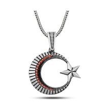 Gümüş Zirkon Taşlı Ay Yıldız Erkek Kolye Çok Renkli
