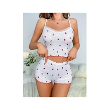 Asistiva Beyaz Üstüne Çilek Desenli Askılı Şortlu Pijama Takımı BEYAZ