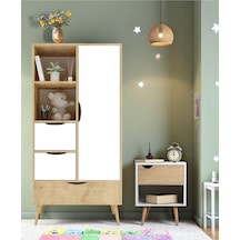 Floradesign Mango Çocuk Odası Takımı 1 Adet Gardırop +1 Adet Komodin Kahve Beyaz