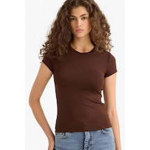 Defacto Slim Fit Dar Kesim Bisiklet Yaka Basic Düz Siyah Kısa Kollu Tişört F7768ax25aubn341 Kahve
