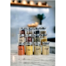 12 Li Etiketli 250ml Metal Vakumlu Kapaklı Borosilikat Cam Baharatlık Saklama Kabı Set 591078629 Diğer