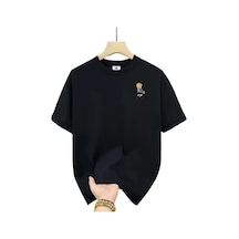 Genel Markalar 20/1 Penye Compack Gözlüklü Ayı Baskılı Oversize Bisiklet Yaka T-shirt - Siyah - Renkli