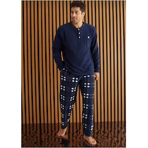 Pijamoni Erkek Düğme Yaka Kışlık Polar Pijama Takımı 6100/13 - 1 Adet Lacivert