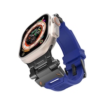 Apple Uyumlu  Watch 42mm Krd-108 Metal Başlıklı Silikon Kordon-siyah-mavi