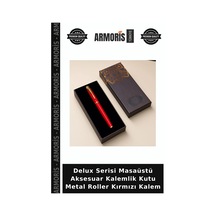Delux Serisi Masaüstü Aksesuar Kalemlik Kutu Metal Roller Kırmızı Kalem Çok Renkli
