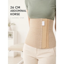 Abdominal Doğum Sonrası Korse 26 Cm Geniş 4 Kademeli Cırtlı Ayarlanabilir Bej